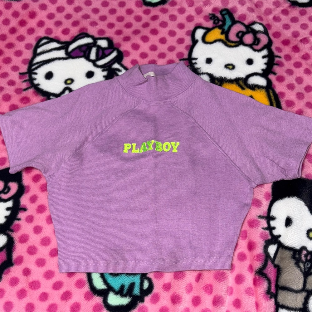 PLAYBOY Missguided Lavender Tee with Neon Green Logo